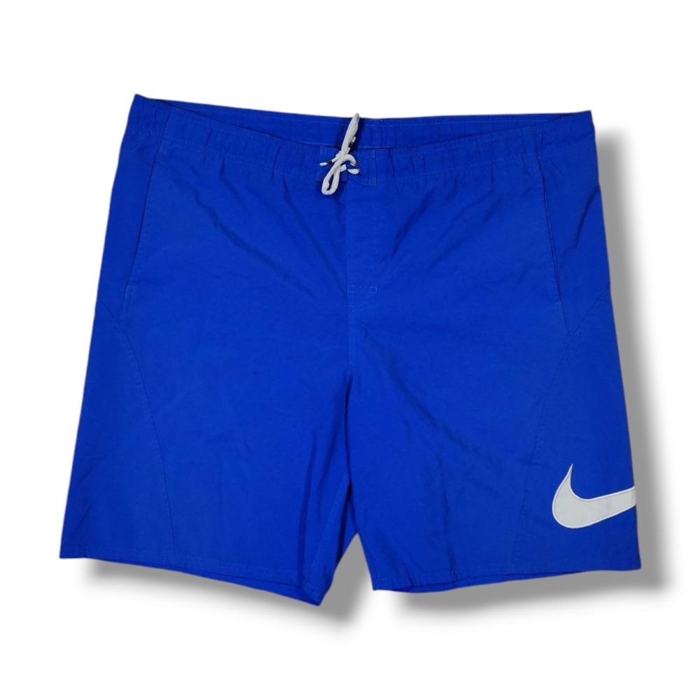 Vintage Nike Big Swoosh‎ Tie Mesh Lined Blue Swim Trunks Board Shorts Men's 2XL